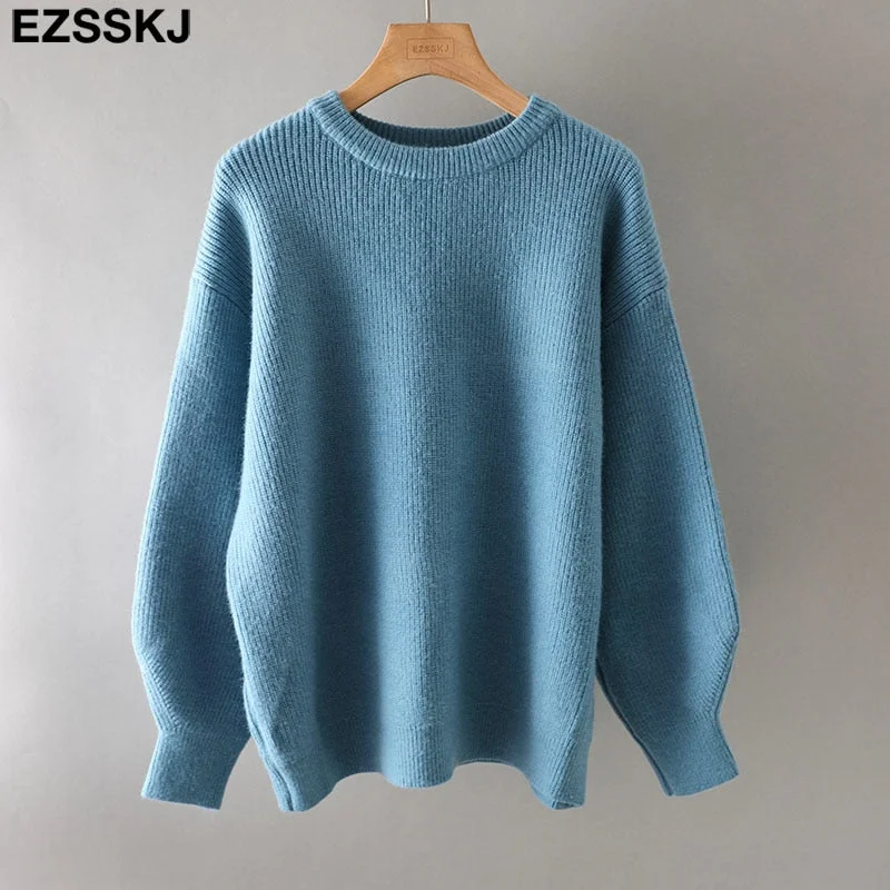 EZSSKJ thick dazy oversized wool Sweaters Women 2021 puff sleeve Winter sweater Pullovers Loose Female Warm Basic sweater Jumper