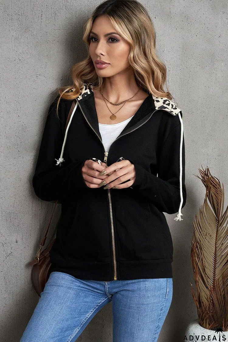 Zip Up Thumbhole Sleeve Hooded Jacket with Pockets