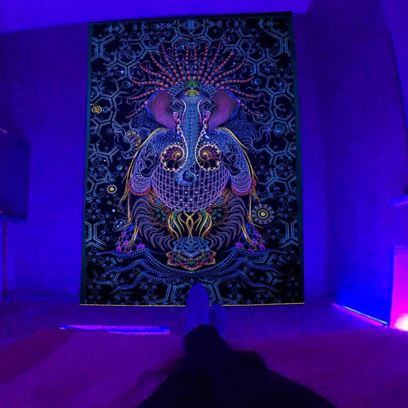 Fluorescent Tapestry European and American Black Light Hanging Cloth Poster Home Decoration Background Cloth Psychedelic Trippy
