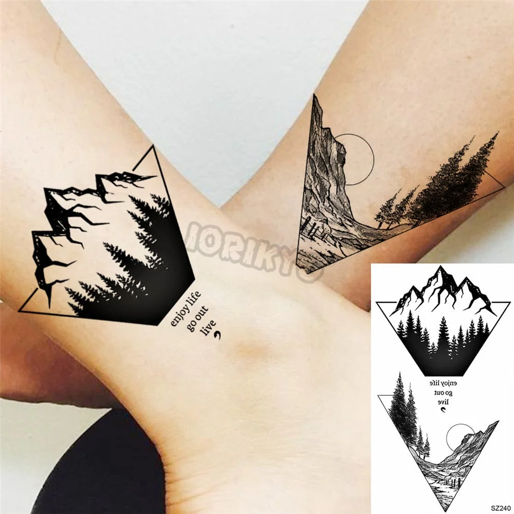 Black Dandelion With Creative Tattoos For Women Men Realistic Sea Wave Mountain Lavender Fake Tattoo Sticker Arm Leg Tatoos 3D