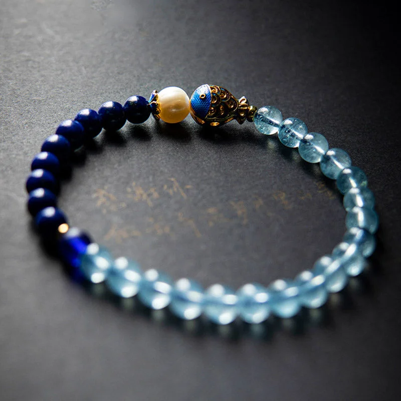 Natural Aquamarine Lazurite Fish Healing Bracelet
