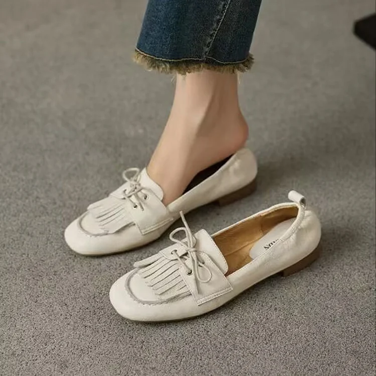 Soft Sheepskin Loafers Women's Flat Tassel Pea Shoes  Radinnoo.com