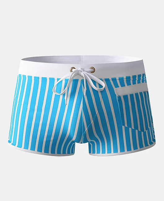 Vacation Casual Striped Print Compression Liner Quick-Dry Swim Trunks 