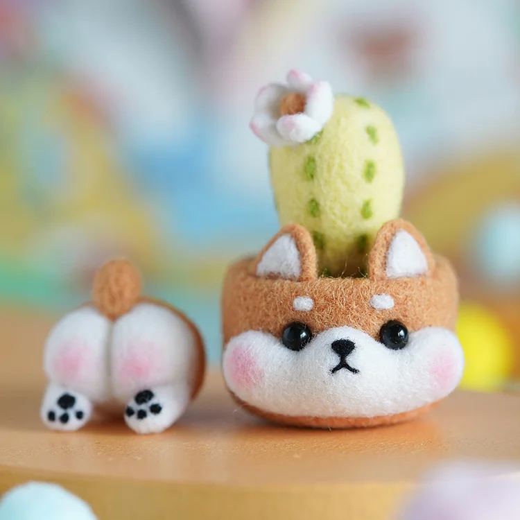 FeltingJoy - Succulent Potted Plant Needle Felting Kit - Shiba Inu