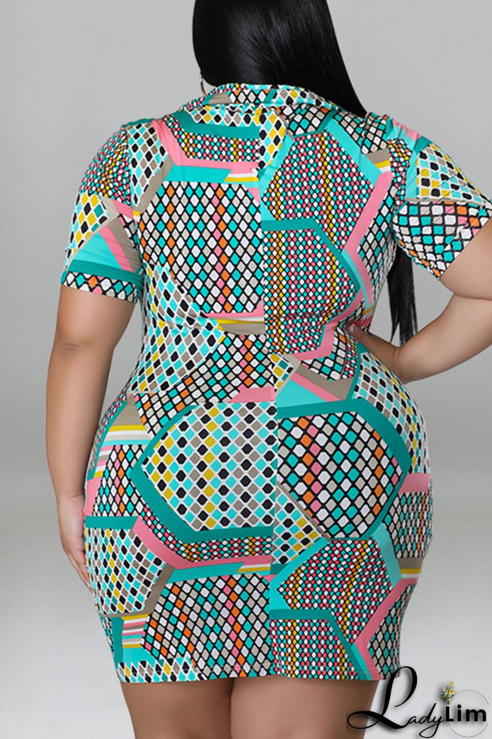 Blue Casual Print Patchwork Buckle Turndown Collar Shirt Dress Plus Size Dresses