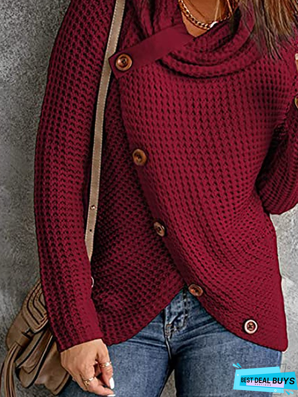 Solid Cowl Neck Long Sleeve Casual Sweater