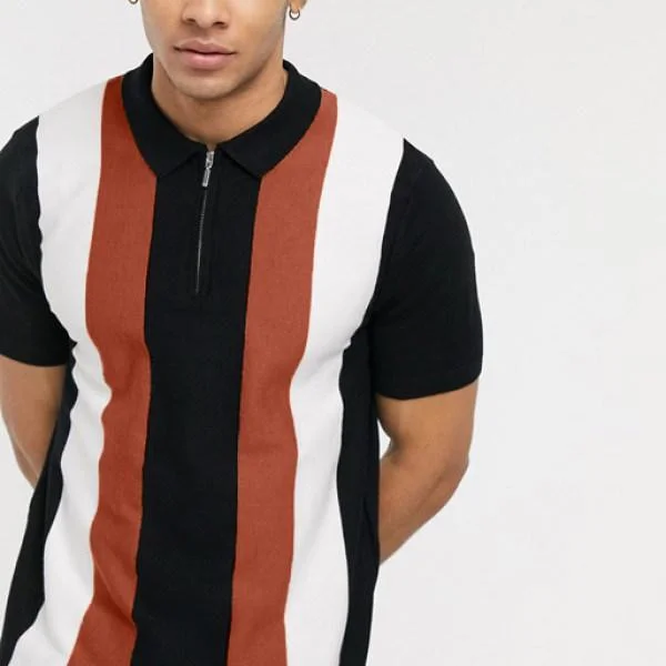 Men's Short Sleeve Neckline Zipper