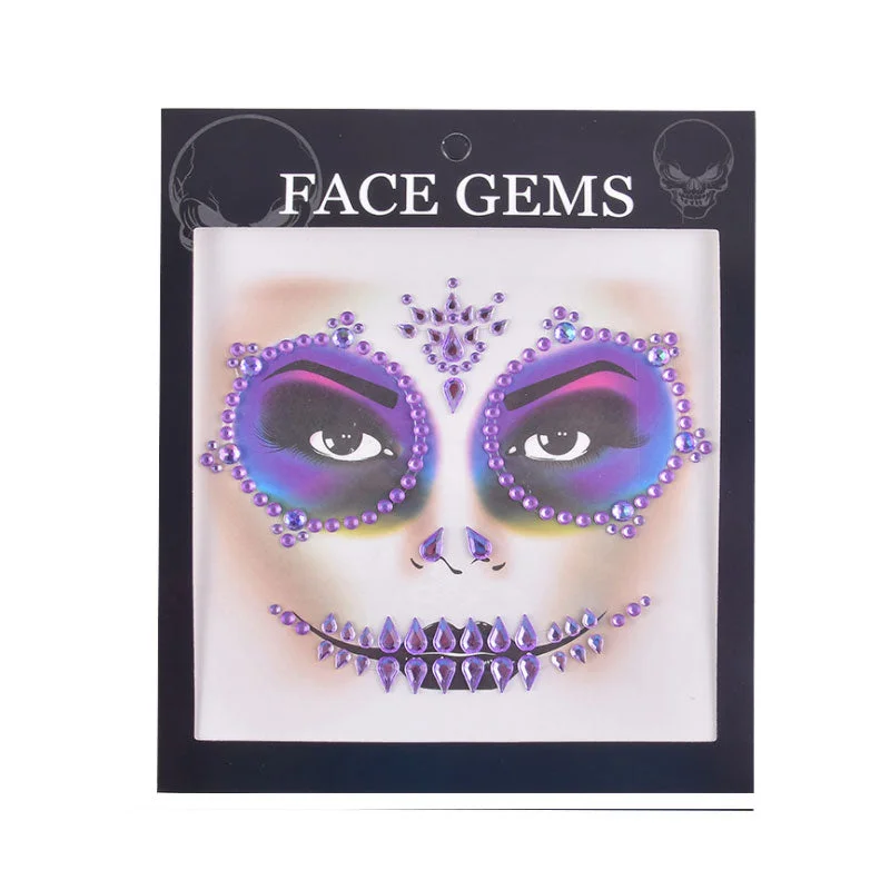 3D Gem Face Sticker Ghost Skull Face with Diamond Decoration Fashion Sexy Face Stickers Prom Holiday Party Face Decoration