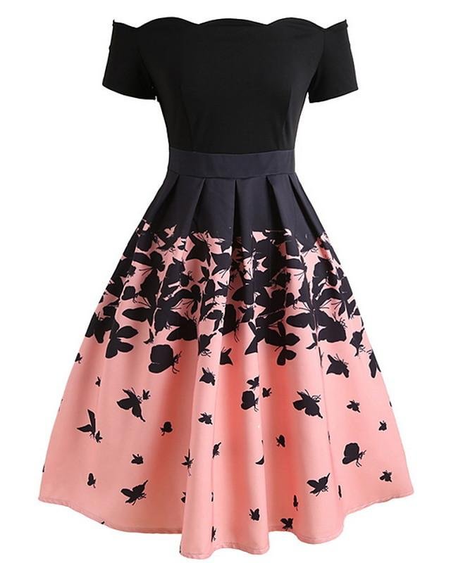 Women's A-Line Dress Knee Length Dress Short Sleeve Color Block Hot Elegant Blushing Pink S M L XL XXL - VSMEE