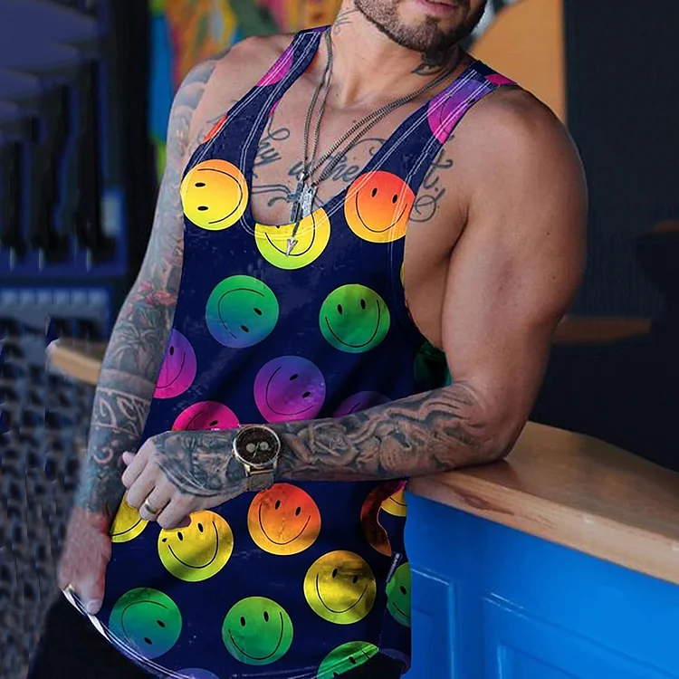 BrosWear Men'S Rainbow Smiley Pride LGTB Tank Top