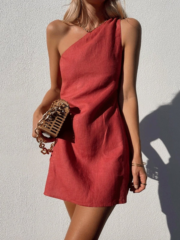 One shoulder soild color dress