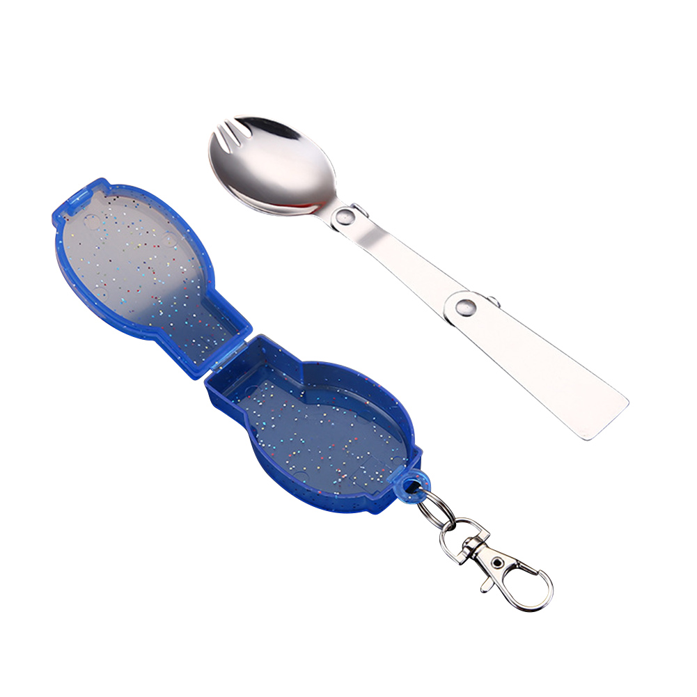 

Outdoor Camping Utensil Stainless Steel Folding Spoon Spork w/ Storage Box, Blue and fork, 501 Original