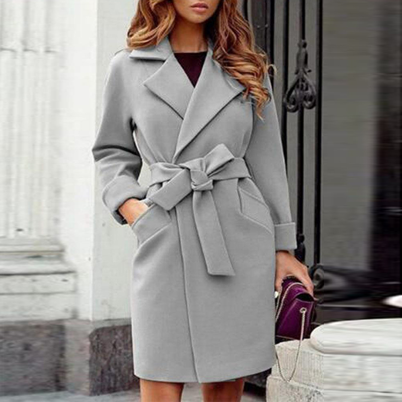Solid Color Long Sleeve Lace Up Coat wearshes