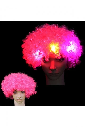 Led Flashing Light Wild-Curl Up Wigs For Halloween Cosplay Rose Red-elleschic