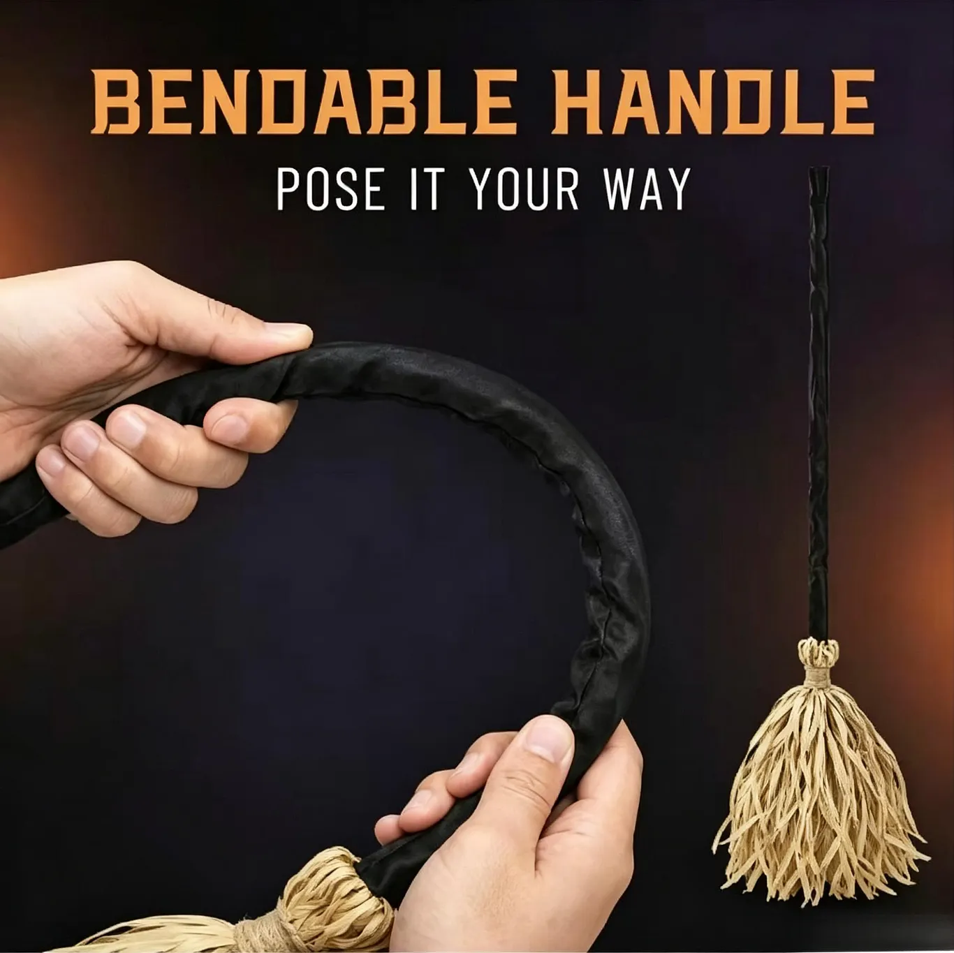 Light Up Halloween Witch Broom 35 Inch, Bendable Glowing Witch Broomstick, Battery Powered Costume Prop for Halloween Cosplay Party Yard Decor Party Decor Supplies Party Decor Design Party Atmosphere Props Scene Decorations
