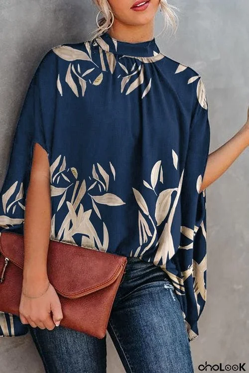 Casual Loose Printed Bat Sleeve T-Shirt