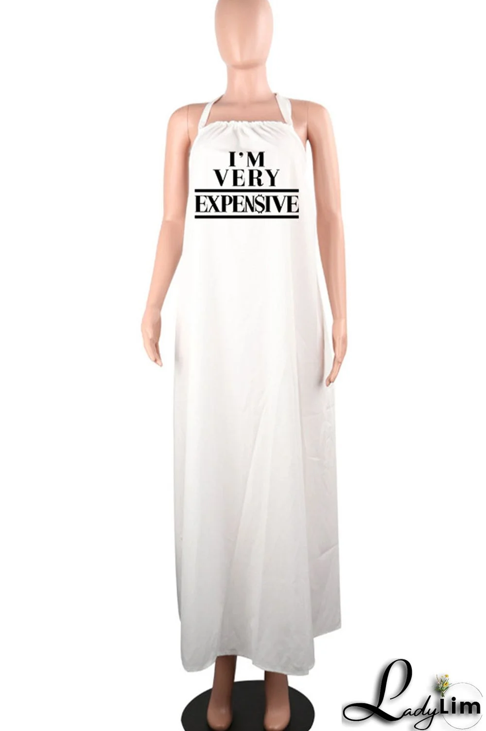 Black Sexy Print Split Joint Backless Halter Straight Dresses