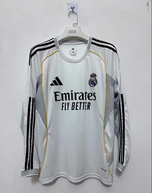 2025/2026 Long Sleeve Real Madrid Home Football Shirt1:1 Thai Quality