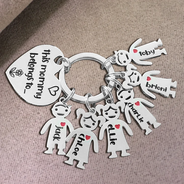Personalized  Kids Charms Engraving 6 Names Keychain Gift