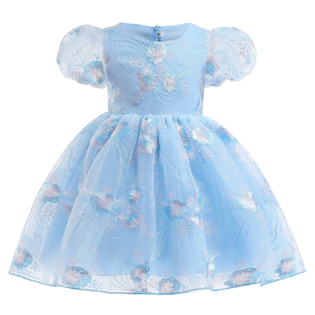 Buzzdaisy Floral Dress Princess Dress For Girl Crew Neck Bow-Knot Puff Sleeves Breathable Cotton Retro Dress Party