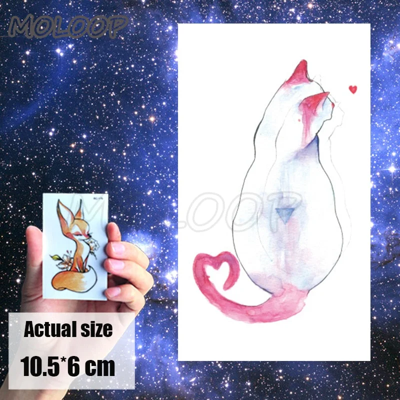 Tattoo Sticker Little Half Face Cat Element Small Animal Flower Water Transfer Temporary Fake Body Art Tatoo for Kid Girl Boy