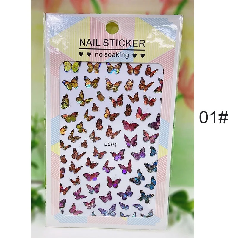 1PC 3D Nail Stickers Spring Flowers Leaves Self-Adhesive Slider Nail Art Decorations Leaf Love Heart Decals Manicure Accessories-Nail Inspo