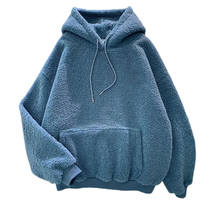 Hoodies Sweatshirts Women Autumn Winter Lamb Wool Hoodies Oversize Pullover Velvet Thicken Warm Hoodie Sweatshirts Streetwear