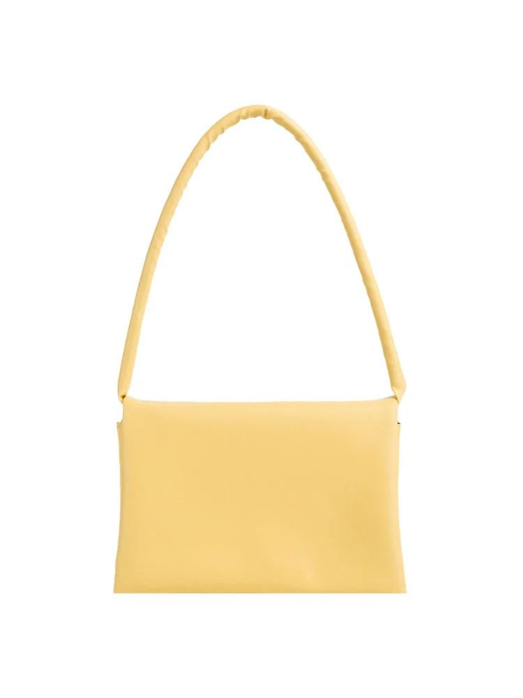 Retro Women Multi Layer Soft PU Shoulder Underarm Bag Tote Handbag (Yellow)