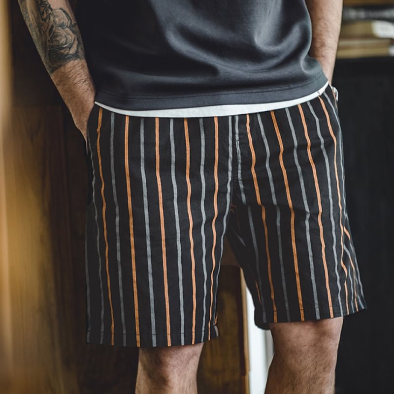 American Casual Drawstring Vertical Stripe Casual Shorts