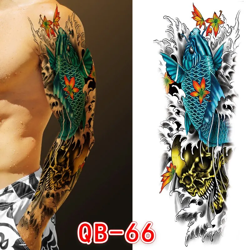 Sdrawing Men Temporary Tattoos Large Arm Sleeve Tattoo Sticker Dragon Tiger Fish Full Skull Totem Wolf Waterproof Fake Tattoo for Women