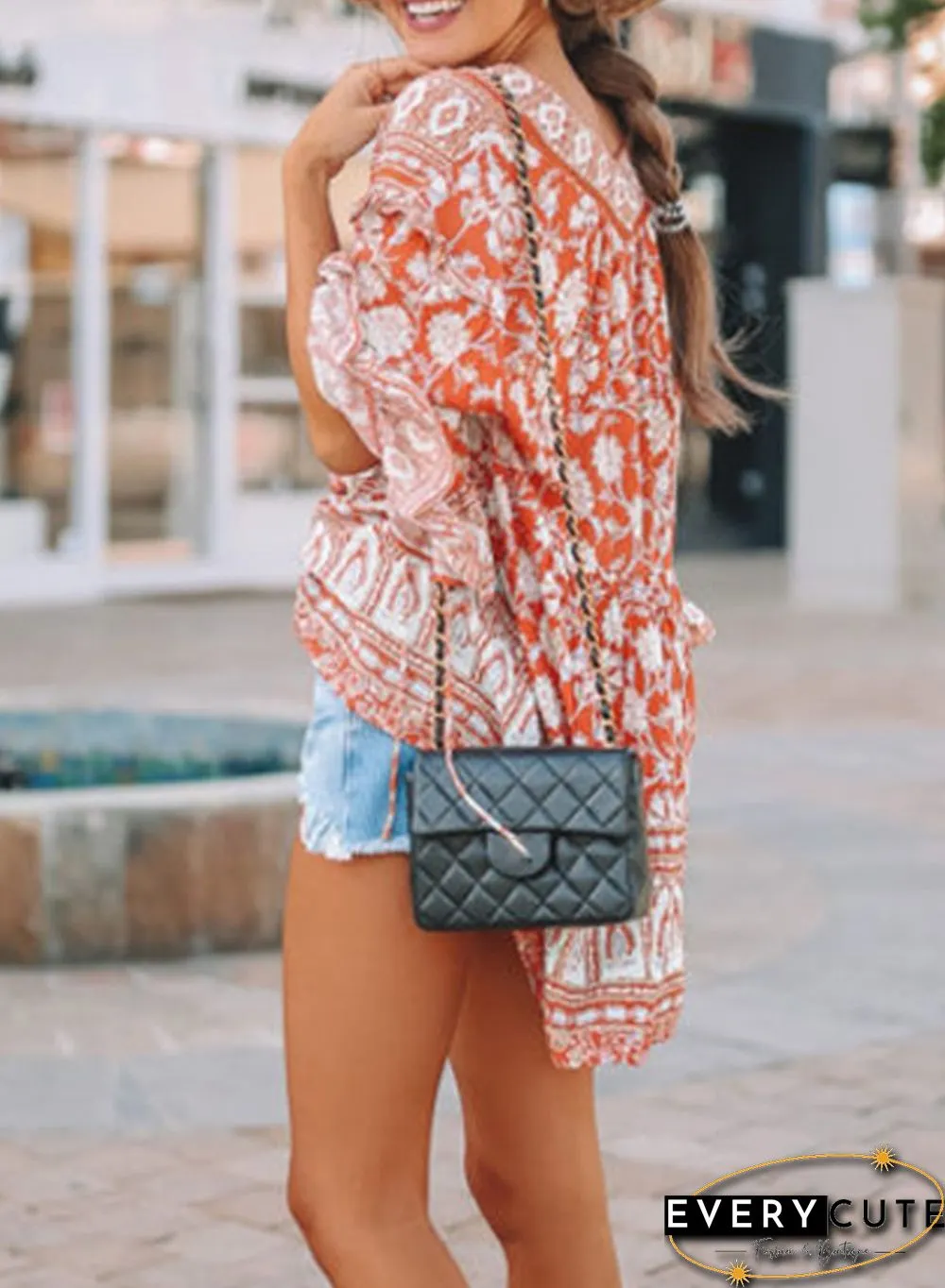 Orange Boho Print Free Flowing Tunic