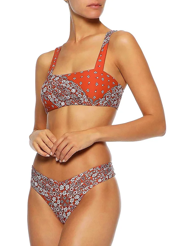 Floral Print Sleeveless Tights Bikini Swimwear