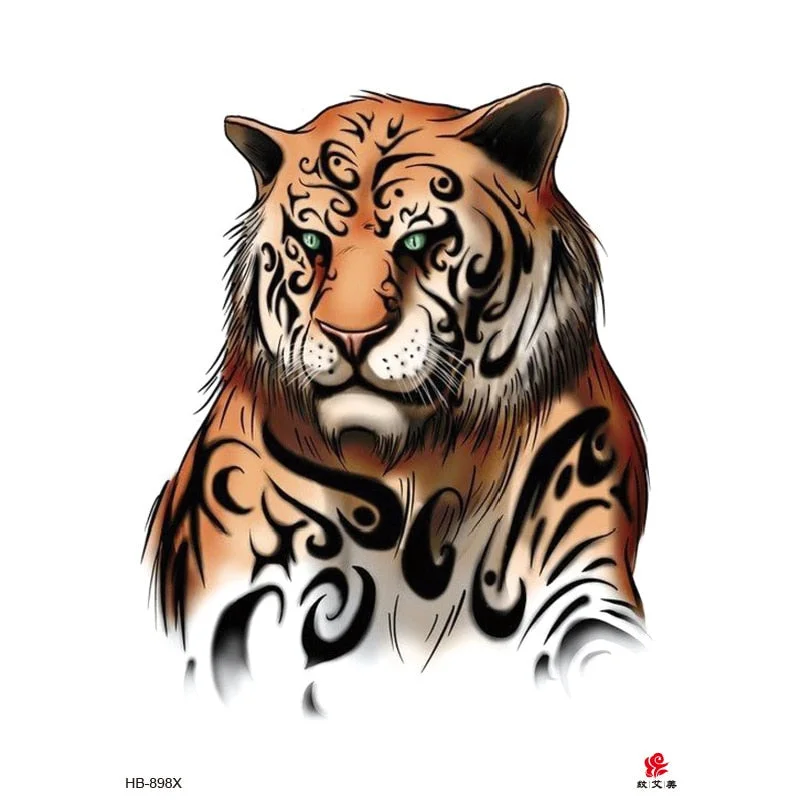Lion Tiger Cool Temporary Tattoo Sticker Fashion Wolf Waterproof Animal Body Art Arm Tatto Fake Removable Tatoo for Men Women