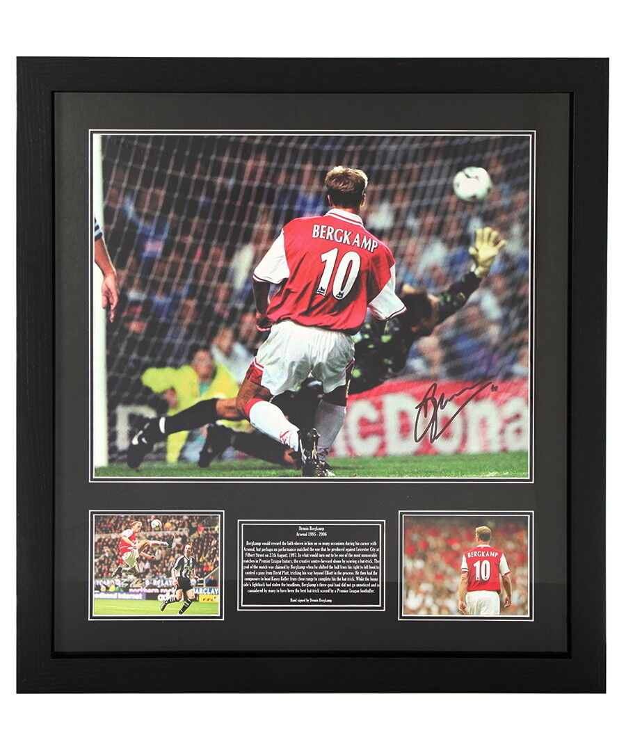 FRAMED GUNNERS DENNIS BERGKAMP SIGNED ARSENAL FOOTBALL Photo Poster painting WITH COA & PROOF