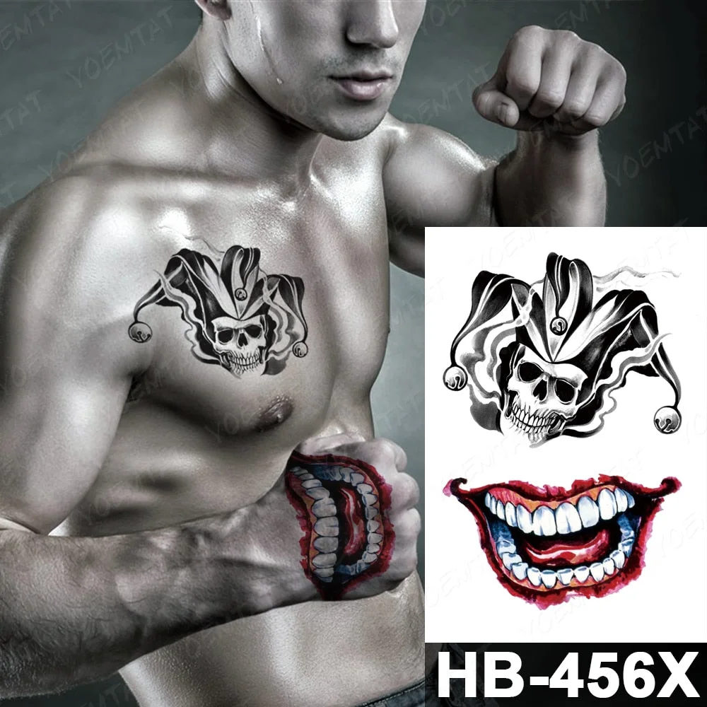 Waterproof Temporary Tattoo Sticker Skull Joker Clown Halloween cosplay Flash Tattoos Body Art Arm Fake Tatoo Men Women