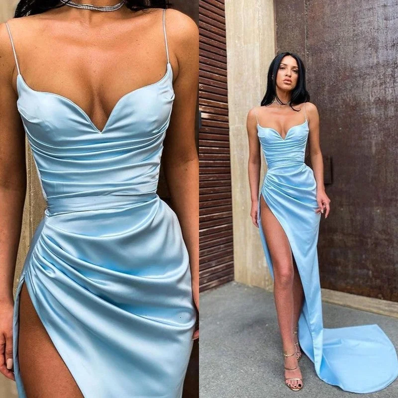 Chic Mermaid Spaghetti Straps Sequin Blue Prom Dress Birthday Dresses Birthday Outfits main image 1