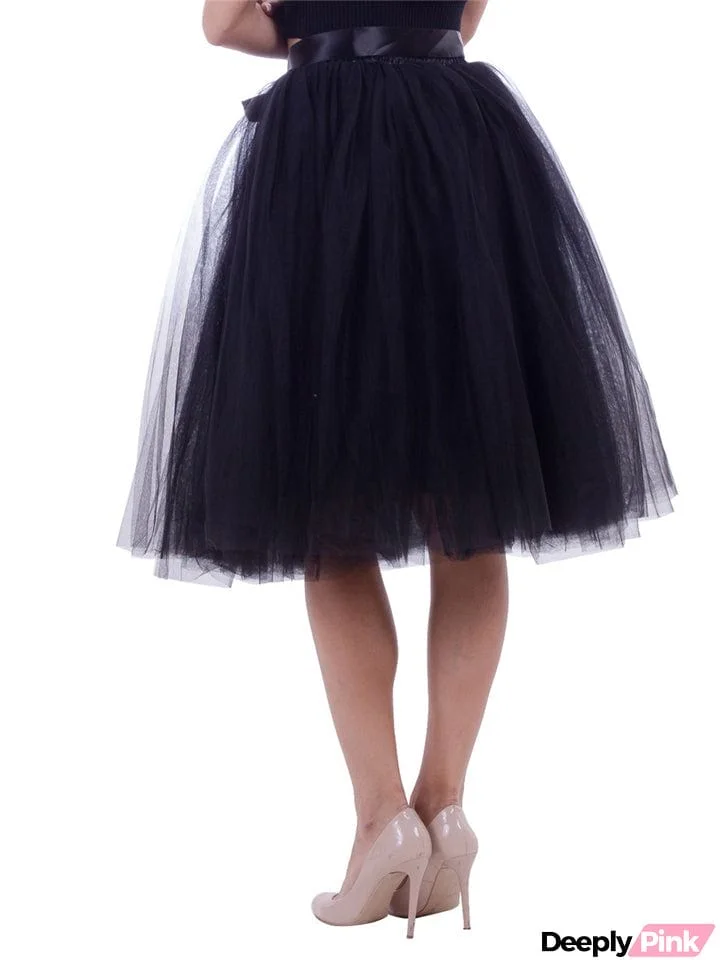 Casual Pretty Free Size Tulle Solid Color Knee-Length Skirts