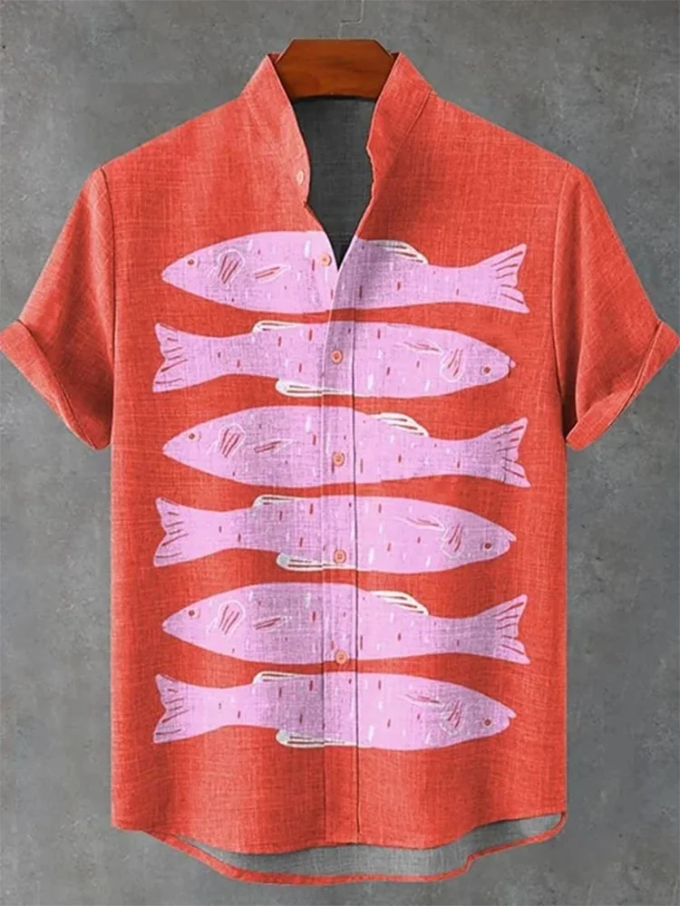 Vintage Fish Japanese Art Linen Blend Shirt