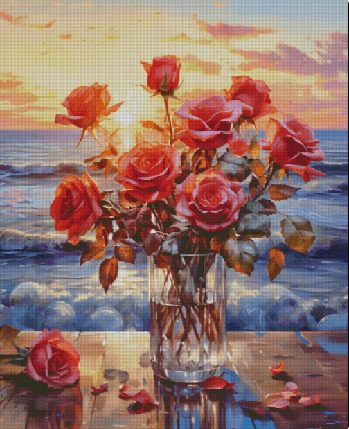 【Fairy Brand】Sea Rose 14CT Pre-stamped Canvas(65*80cm) 172 Colors Egyptian Cotton Cross Stitch