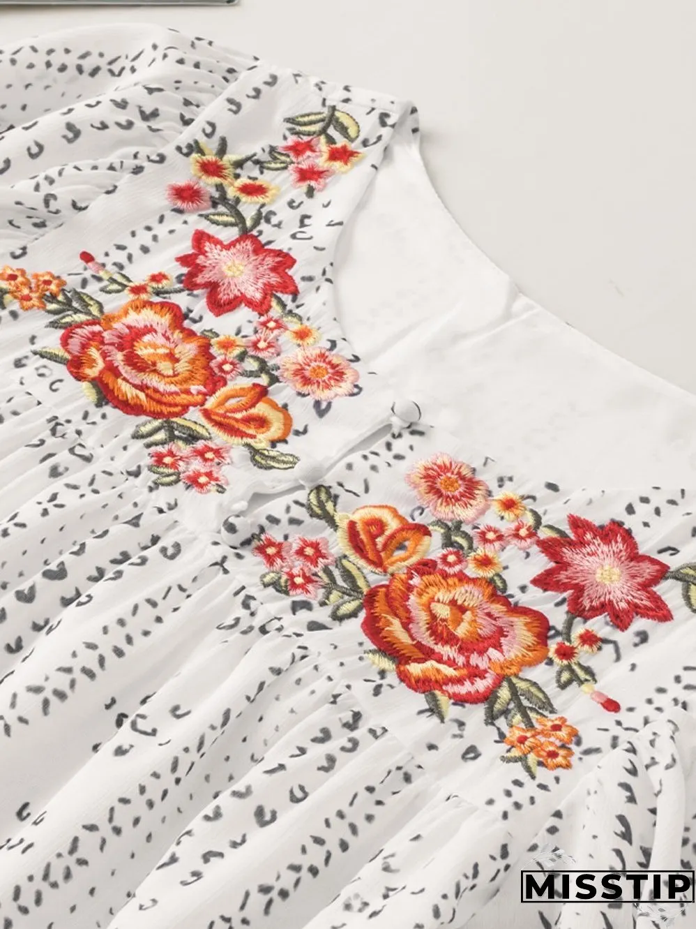 White Floral Embroidered Lightweight Summer Blouse