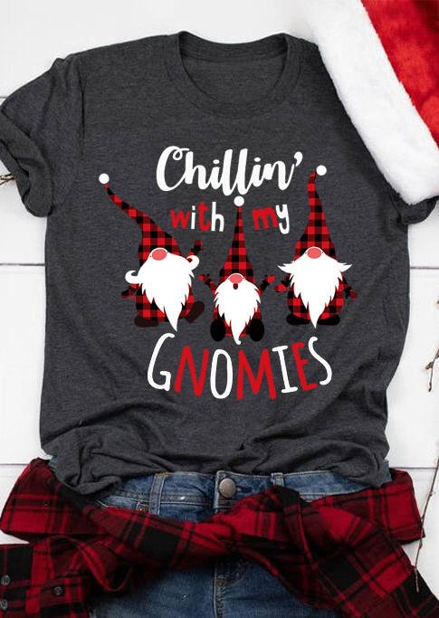 Christmas Chillin' With My Gnomies Plaid T-Shirt Tee - Dark Grey