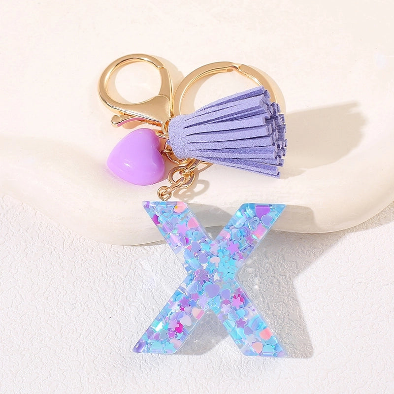 New Women’s Purple Love Tassel 26 Letter Keychain Cute Car Key Chain Couple Backpack Jewelry