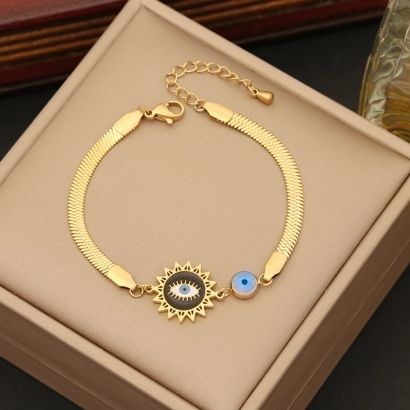 Casual Minimalist Four Leaf Clover Devil’s Eye Butterfly Stainless Steel Plating Inlay Zircon Bracelets