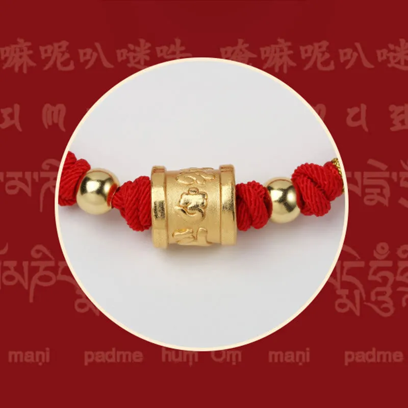 Handmade 999 Sterling Silver Tibetan Golden Om Mani Padme Hum Engraved Luck Connection Braided Bracelet