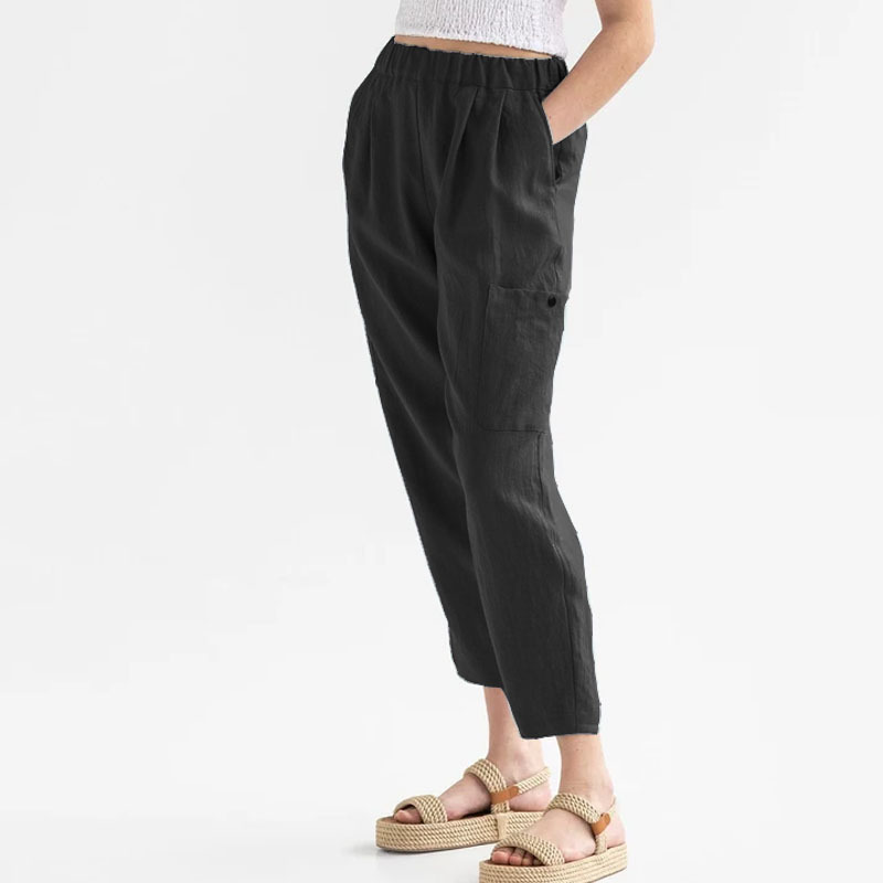 Rotimia High waist cotton and linen casual pants