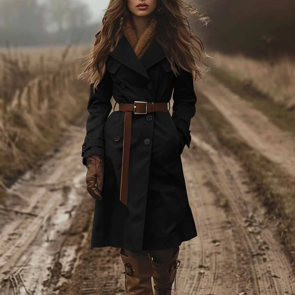 Athvotar Athvotar West Autumn And Winter Double Buckle Wind Coat Women's Clothing