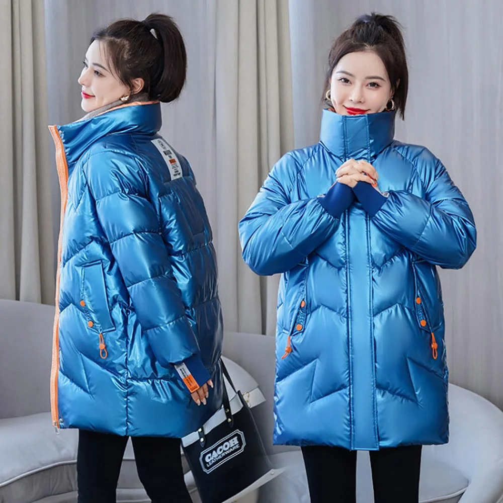 Vielleicht 2021 New Long Parkas Fashion Warm Winter Jackets For Women Casual Gloosy Parka Winter Coat Female Padded Outwear