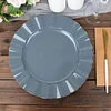 10 Pack | 11" Dusty Blue Hard Plastic Dinner Plates with Gold Ruffled Rim, Large Heavy Duty Disposable Dinnerware