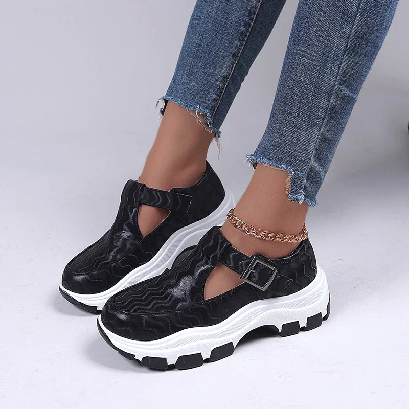 Qengg New Women Casual Shoes Fashion Colorblock Buckle Platform Wedge Loafers Comfort Heightening Vulcanized Shoes Zapatos Mujer 2022