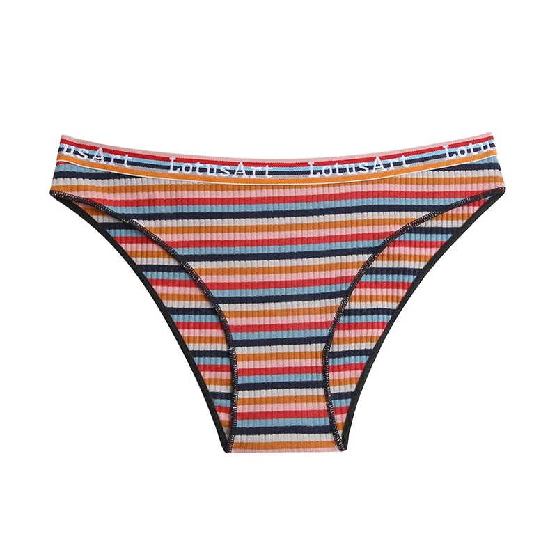 FINETOO Women Rainbow Panties Trendy Colorful Stripes Briefs Sexy Low Waist Underwear Women's Cotton Underpants Ladies Intimate